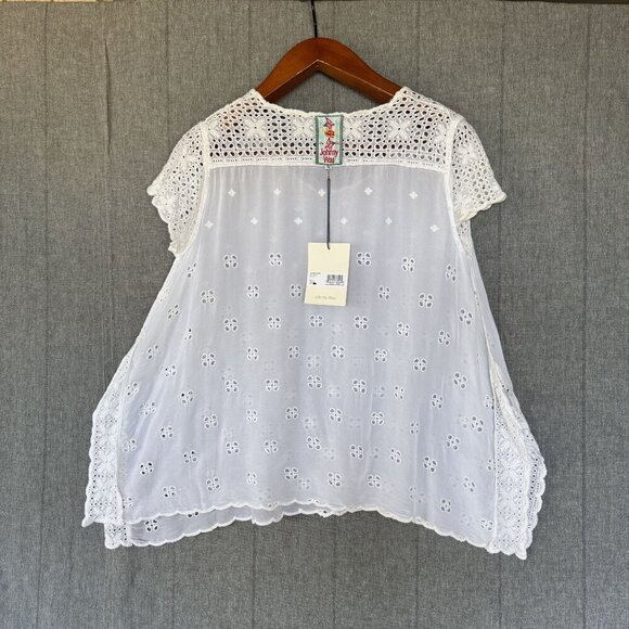 Johnny Was Darla Tunic White Embroidered Eyelet Lace Short Sleeve Swing Top - Picture 10 of 14